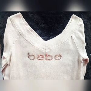 bebe beige v-neck top